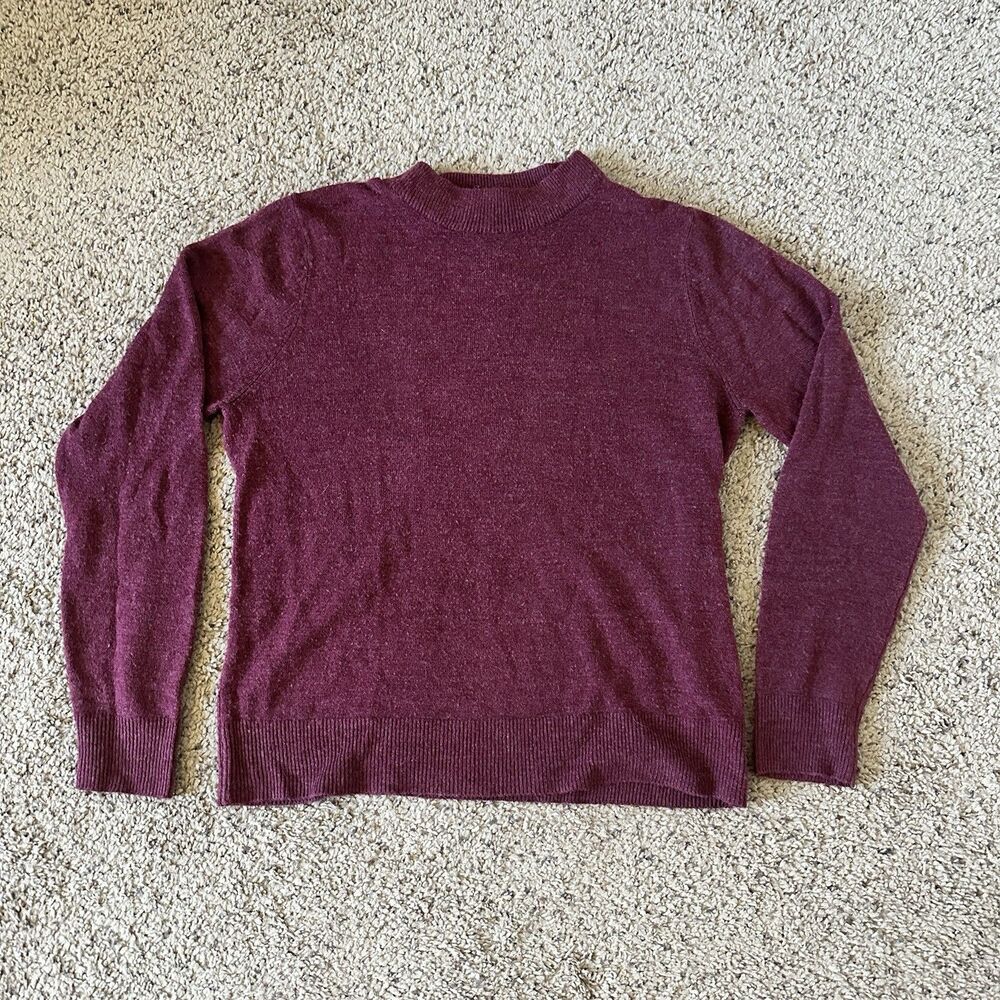 Sag Harbor Burgundy Mock Neck Acrylic Knit Pullover Sweater Ribbed Trim M